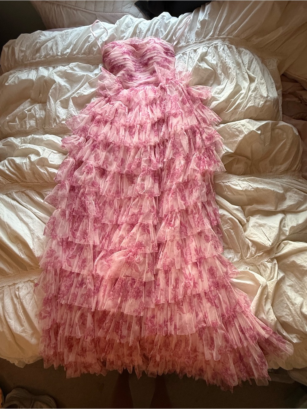 Windsor Pink Ruffled Strapless Prom Dress